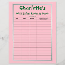 Wild Safari Birthday Party Guest List