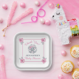 Wild Safari Elephant Pink Floral Baby Dusche Pappteller