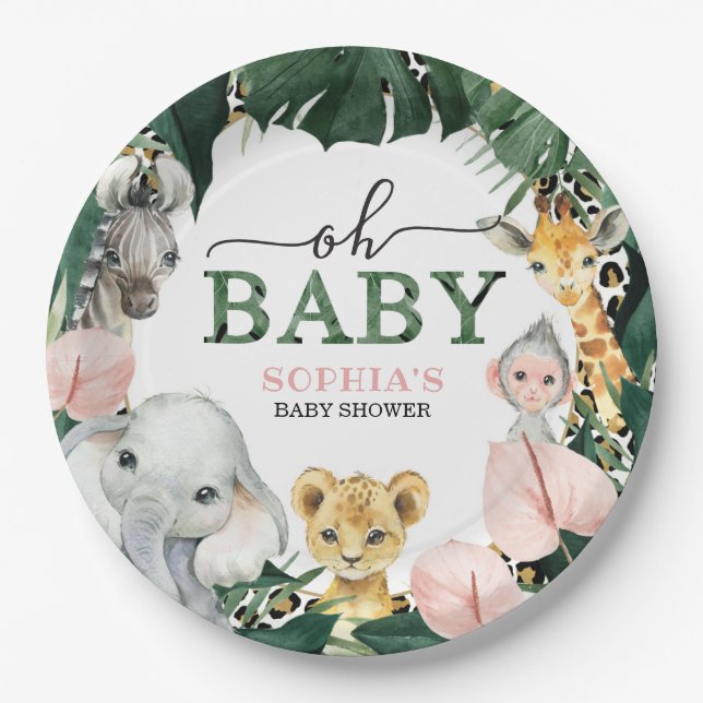 Wild Safari Jungle Animals Baby Shower Paper Plate Pappteller (Vorderseite)