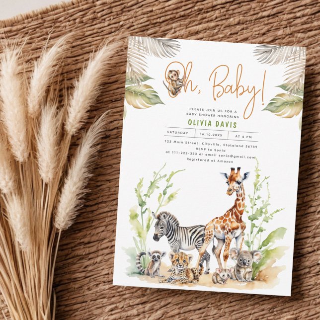Wild Safari Jungle Baby Animals Baby Shower Einladung (Von Creator hochgeladen)