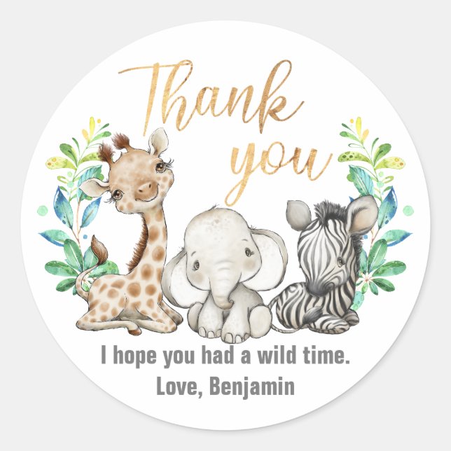 Wild Safari Jungle Party Tiere Danke Classic Runder Aufkleber (Vorderseite)