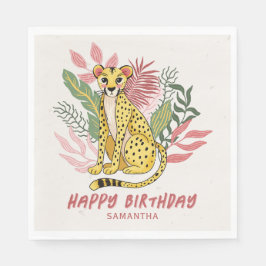 Wild Safari Pink Cheetah Kids Birthday Party Serviette
