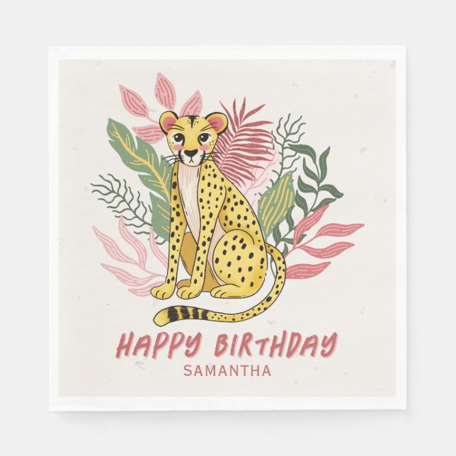 Wild Safari Pink Cheetah Kids Birthday Party Serviette (Vorderseite)