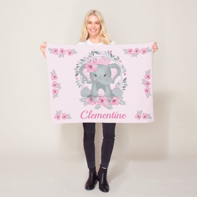 Wild Safari Pink Floral Baby Elephant Baby Kinderz Fleecedecke (Beispiel)