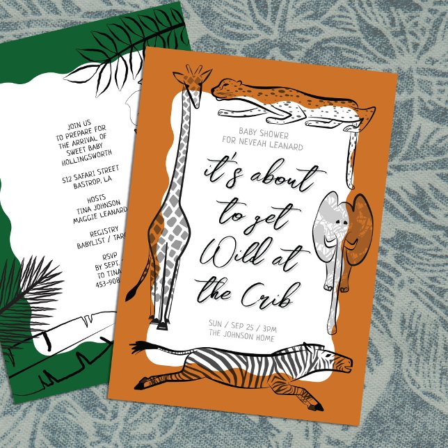 Wild Safari Tiere Frame Terracotta Kinderdusche Einladung (Von Creator hochgeladen)