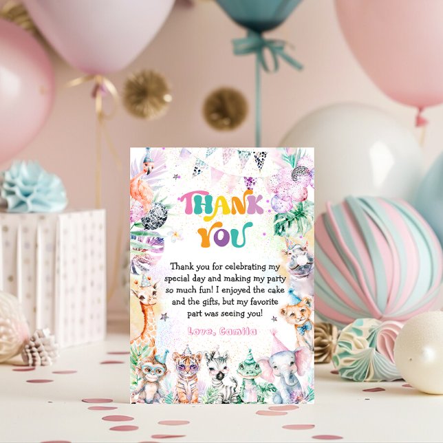 Wild Safari Tiere Rosa Geburtstag Danke Karte (Von Creator hochgeladen)