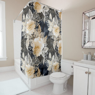 Wild Schwarzer Cream Leopard Tier Floral Duschvorhang
