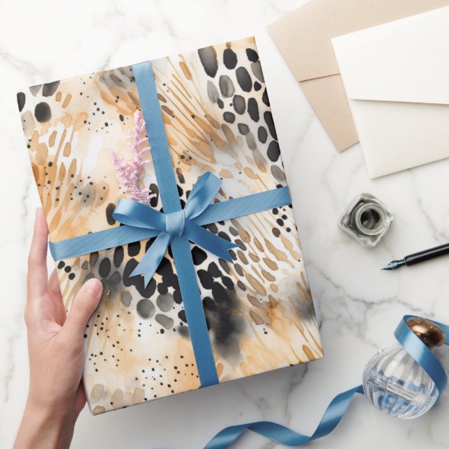 Wild Schwarzer Cream Leopard Tier Floral Geschenkpapier (Schenken)