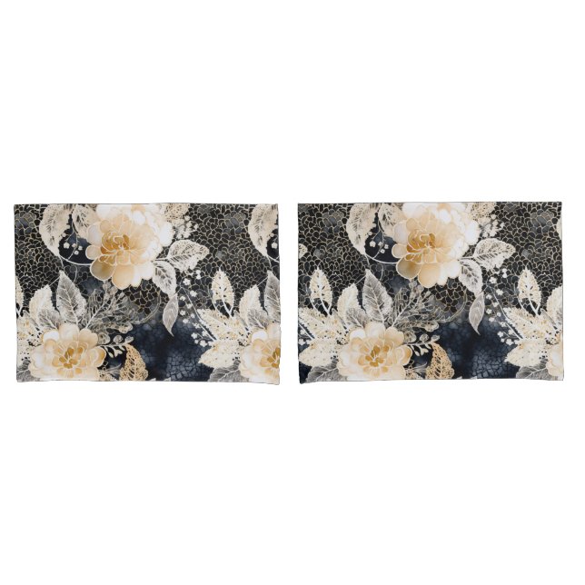 Wild Schwarzer Cream Leopard Tier Floral Kissenbezug (Vorderseite-Set)