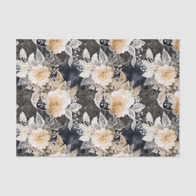 Wild Schwarzer Cream Leopard Tier Floral Seidenpapier (Vorderseite)