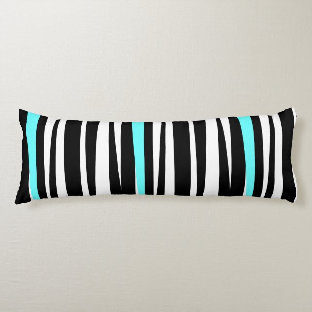 Wild! Schwarzer u. weißer Zebra Stripes w-Aqua Seitenschläferkissen (Vorderseite)