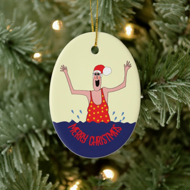 Wild schwimmen Frau Weihnachten Keramik Ornament (Baum)