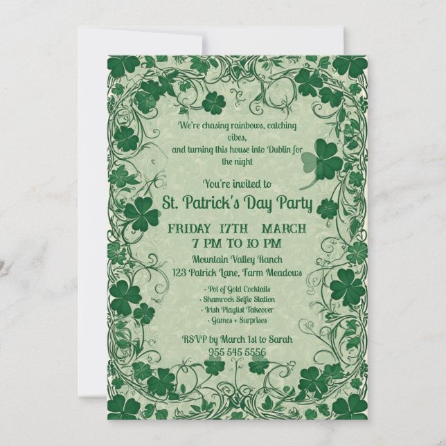 Wild Shamrock Vine Funky Saint Patricks Day Party  Einladung (Vorderseite)