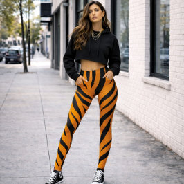 Wild Side Tiger Print Orange Black Halloween Leggings