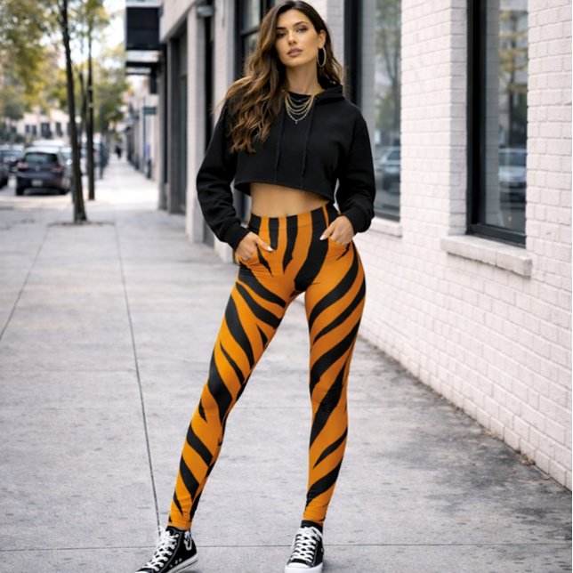 Wild Side Tiger Print Orange Black Halloween Leggings (Von Creator hochgeladen)