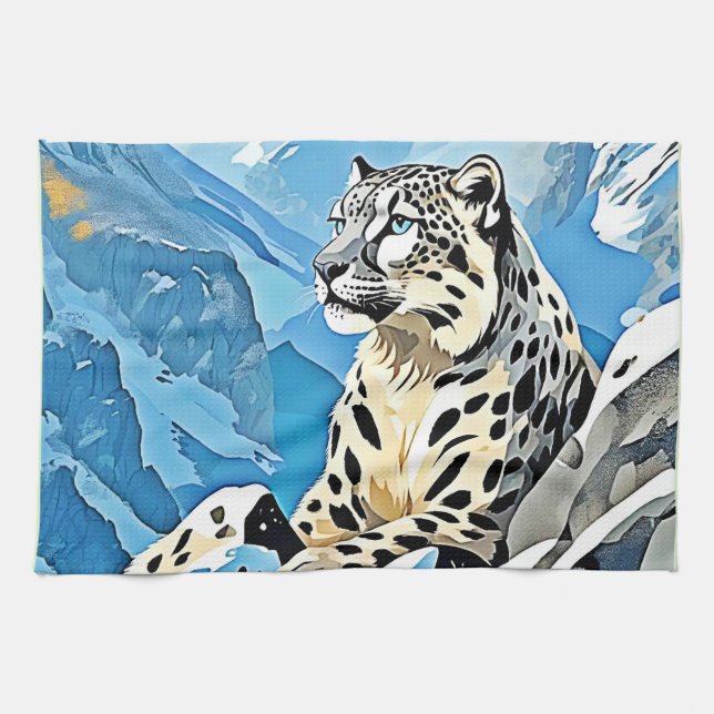 Wild Snow Leopard Design Geschirrtuch (Horizontal)