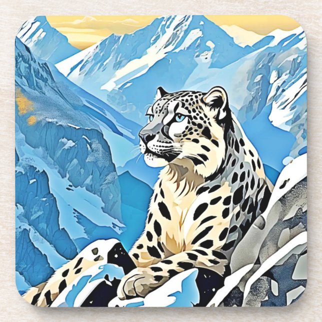 Wild Snow Leopard Design Getränkeuntersetzer (Vorderseite)