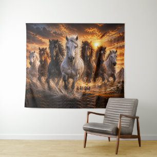Wild Spirit Stampede – Majestätische laufende Pfer Wandteppich