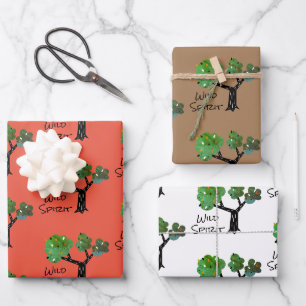 Wild Spirit Zitat Tree Gold Orange White Geschenkpapier Set