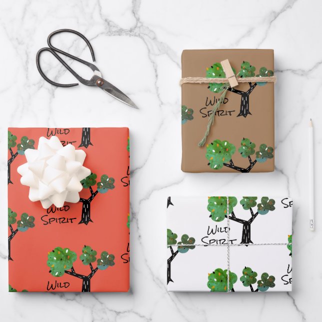 Wild Spirit Zitat Tree Gold Orange White Geschenkpapier Set (Vorderseite)