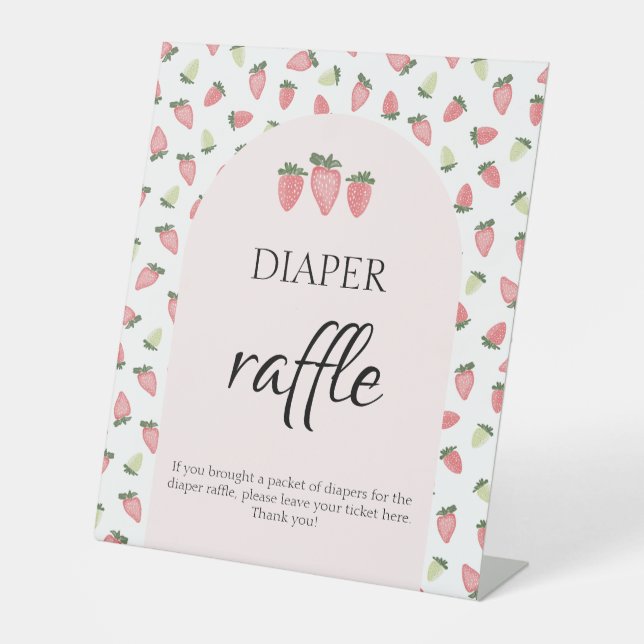 Wild Strawberry Babydusche Windeln Raffle Schild (Vorderseite)