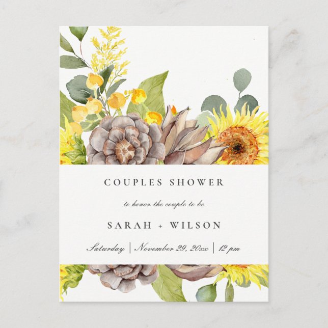 WILD SUNFLOWER EUCALYPTUS PINE FLORA COUPLE DUSCHE EINLADUNGSPOSTKARTE (Vorderseite)