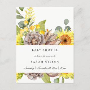 WILD SUNFLOWER EUCALYPTUS PINE FLORAL BABY DUSCHE EINLADUNGSPOSTKARTE