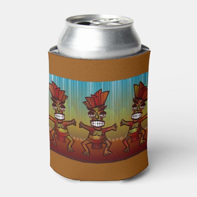 Wild tanzende Tiki Men Tropical Beach Hawaiian Fun Dosenkühler (Kanne Vorderseite)