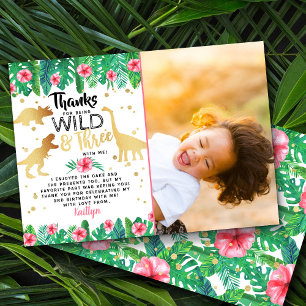 Wild & Three Girls Dinosaur Dritter Geburtstag Fot Dankeskarte