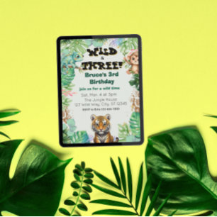 Wild & Three, Wasserfarben-Dschungel-Geburtstag Einladung