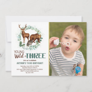 Wild Three Woodland Animaux Invitation Anniversair