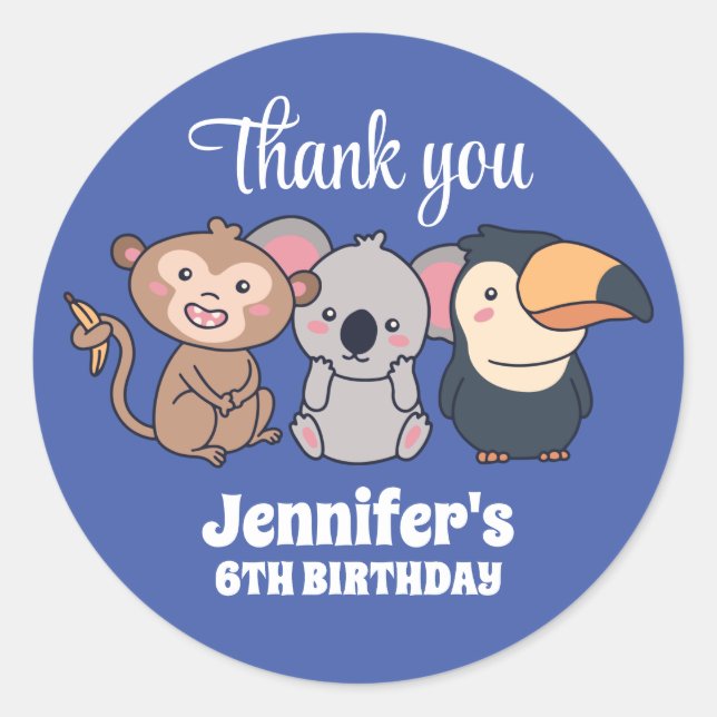 Wild tierischer Affe Koala Bird Birthday Party Runder Aufkleber (Vorderseite)