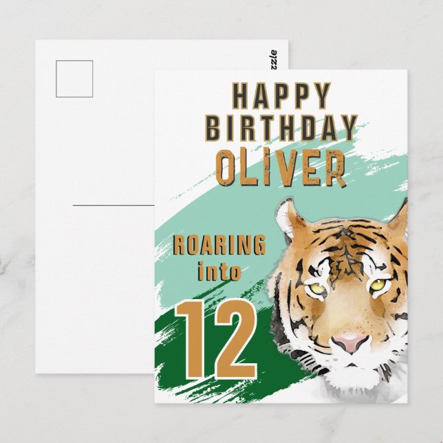 Wild Tiger Head Watercolor Birthday  Postkarte (Vorne/Hinten)