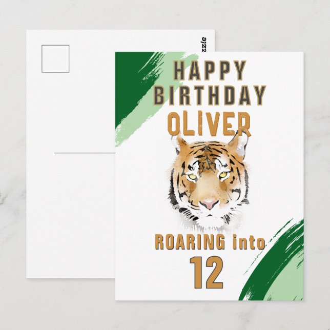Wild Tiger Head Watercolor Birthday  Postkarte (Vorne/Hinten)