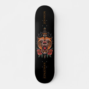 Wild Tiger japanische Rose Illustration Nachname Skateboard