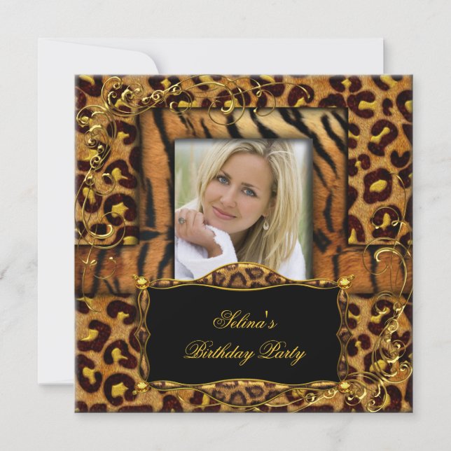 Wild Tiger Leopard Birthday Party Animal Einladung (Vorderseite)