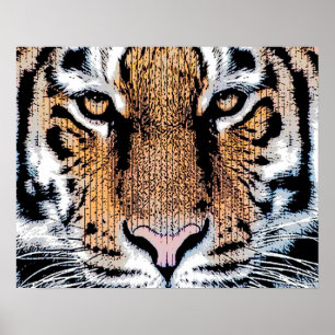 Wild Tiger Portrait Graphic Press Style Poster