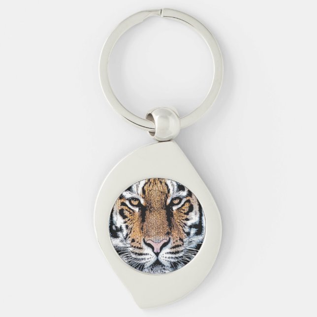 Wild Tiger Portrait Graphic Press Style Schlüsselanhänger (Vorderseite)
