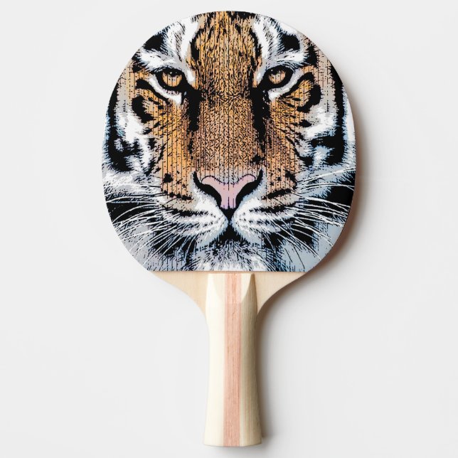 Wild Tiger Portrait Graphic Press Style Tischtennis Schläger (Vorderseite)