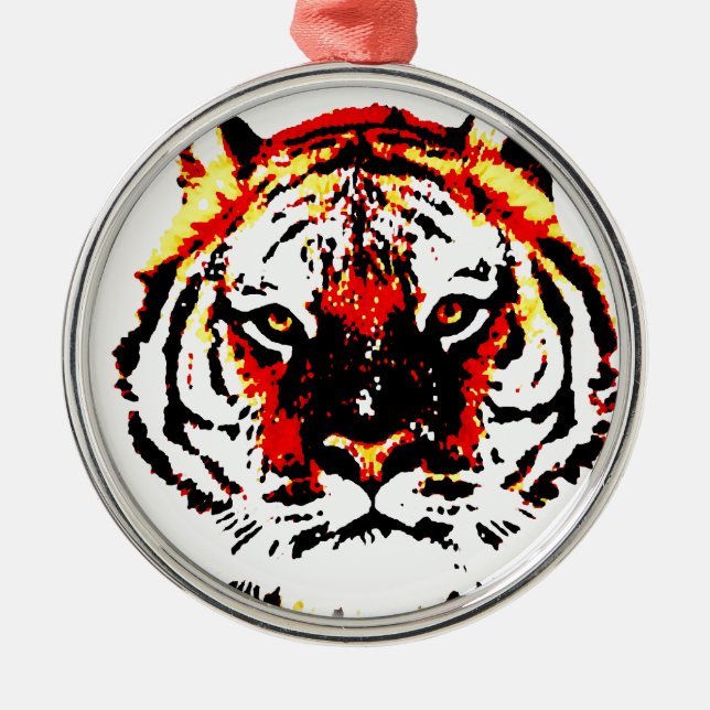Wild Tiger Silbernes Ornament (Vorne)