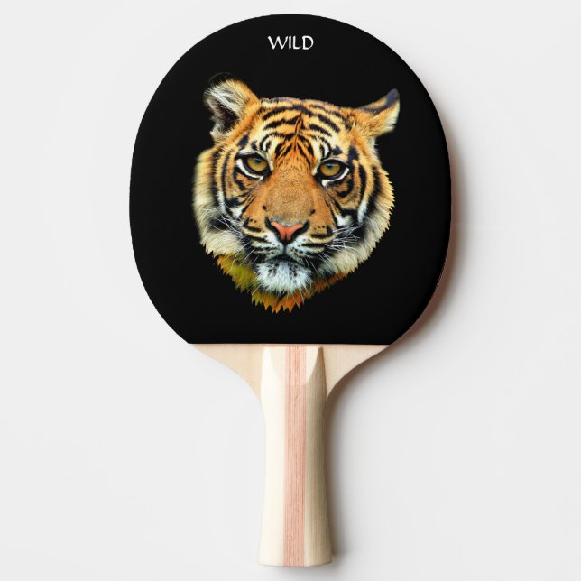 Wild-Tiger-Tiergesicht auf Schwarz Tischtennis Schläger (Vorderseite)