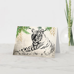 Wild Tiger und Palm Fronds Paradies Geburtstag Karte
