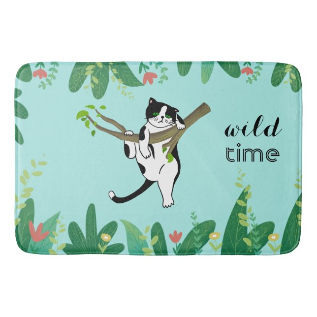 Wild Time Greenery Safari Kitty Cat Badematte (Vorderseite)