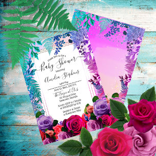 Wild Tropical Boho Floral Girl Babydusche Einladung