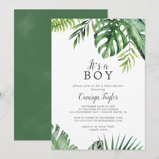 Wild Tropical Es ist eine Boy Baby Dusche Einladun Einladung (Vorne/Hinten)