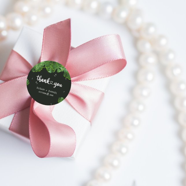 Wild Tropical Lush Palm Blätter Hochzeit Vielen Da Runder Aufkleber (Von Creator hochgeladen)