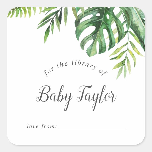 Wild Tropical Palm Baby Shower Buchzeichen Quadratischer Aufkleber (Vorderseite)