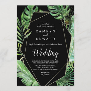 Wild Tropical Palm   Black Geometric Wedding Einladung