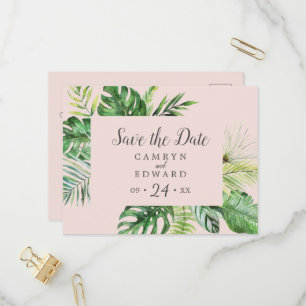 Wild Tropical Palm   Blush Save the Date Postkarte