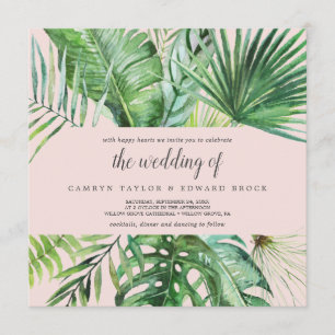 Wild Tropical Palm Blush Square Wedding Einladung